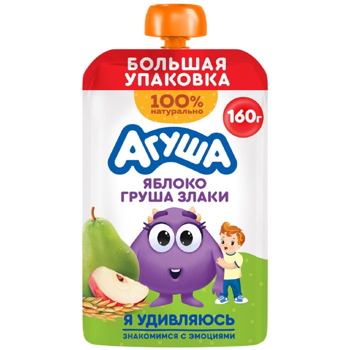 Пюре "Агуша" 160гр Яблоко-груша-злаки aKMFZUM2i6krUAtbIx0wq3 - фото 15583