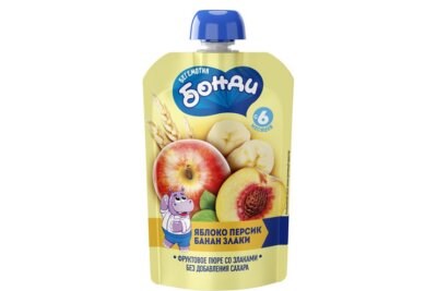 Пюре "Бонди" 90гр Яблоко-персик-банан-злаки jXFTMgXOgTi8y71Mb09Ho3
