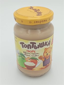 Пюре "Топтышка" 190 гр Яблоко-персик со сливками (творог)